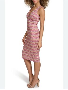 Siena Women's Pink Open-Stitch Knit Belted V-Neck Sleeveless Bodycon Dress‎ Sz 6